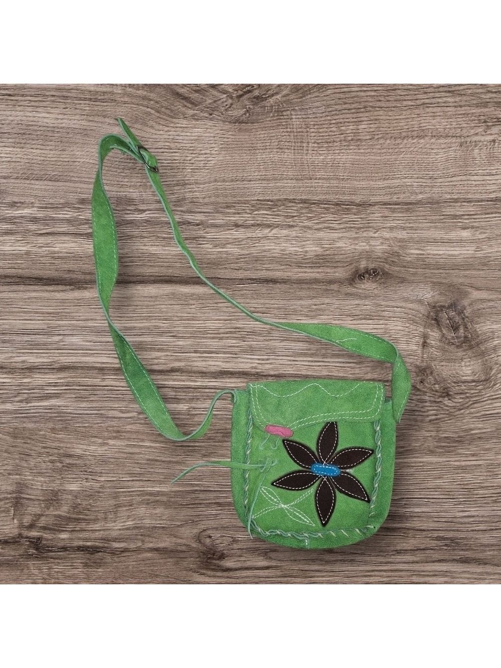 Women's Small Green Floral Leather Bag